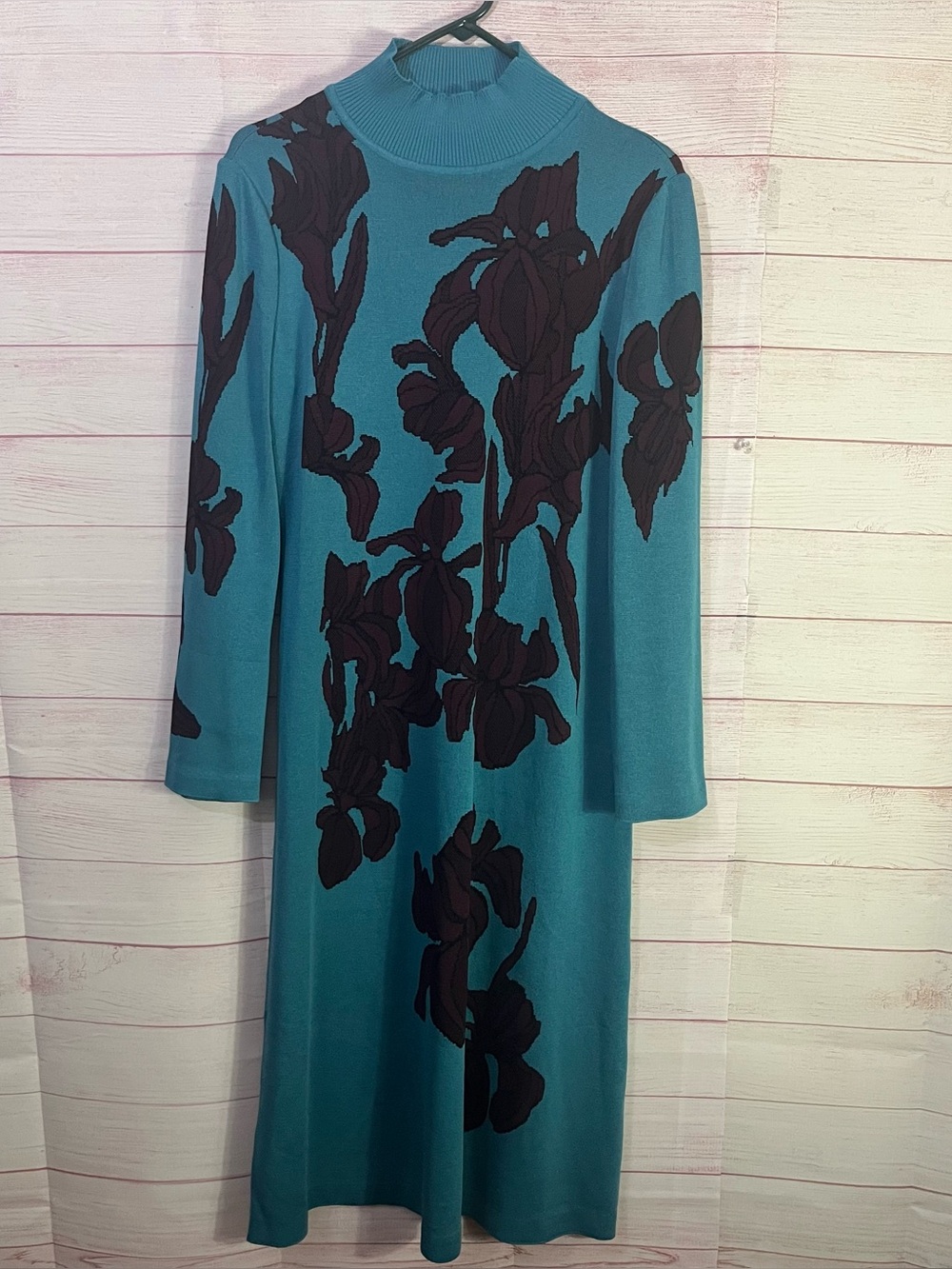 Ming Wang Jacquard A Line Floral Knit Sweater Size Medium